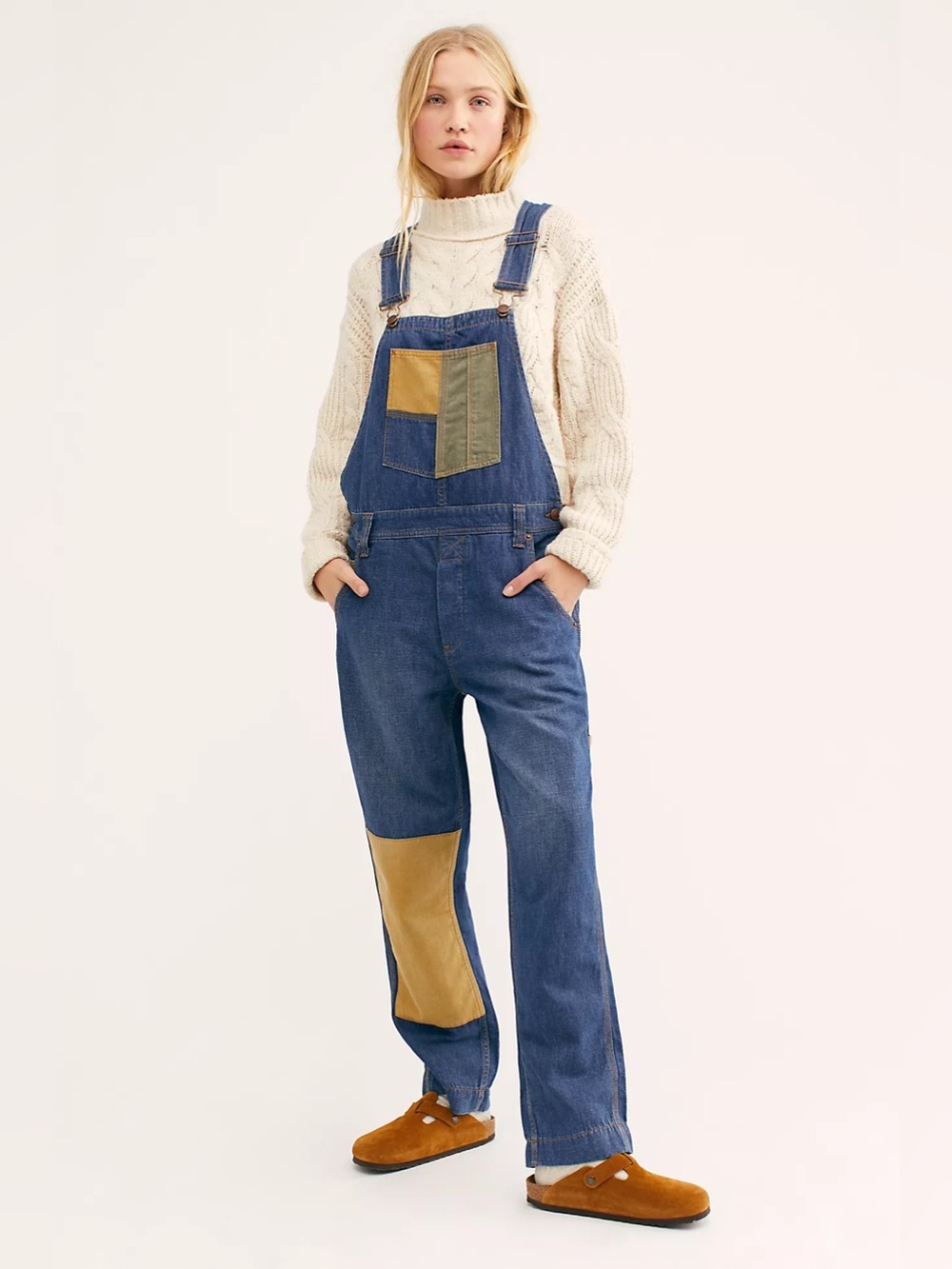 $128 We the Free Free people Carpenter Patched Dungarees jean overalls S